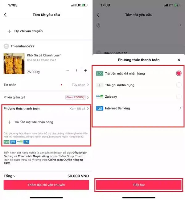 cách mua hàng trên tiktok